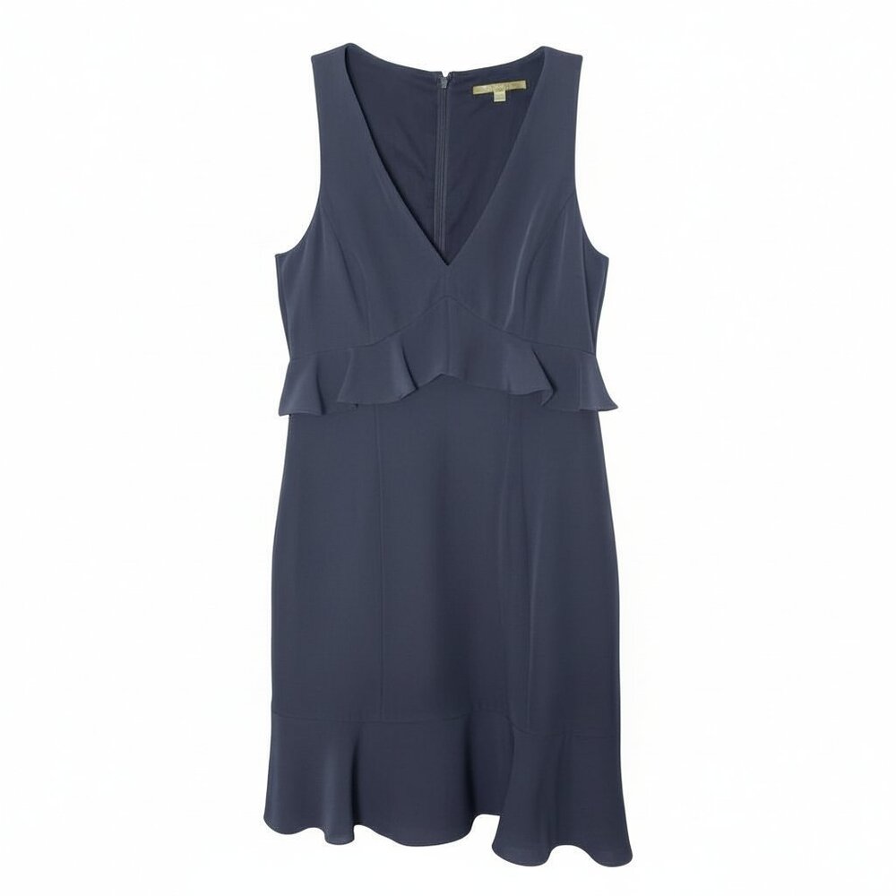 Gianni Bini Navy Ruffle Peplum Dress Sz 6 Sleeveless V Neck Wedding Guest